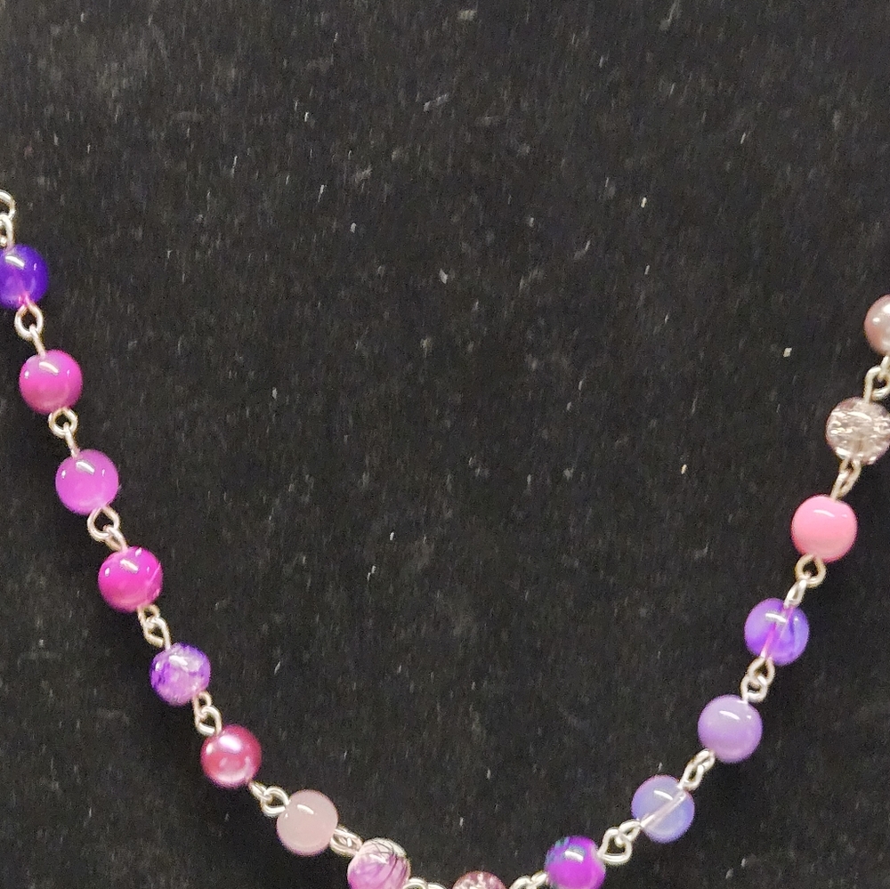 Hand Crafted Silver and Pink Glass Bead Two Way Necklace - Picture 5 of 7